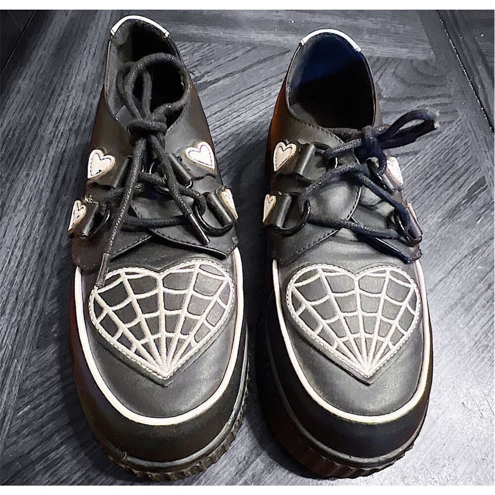 Strangecvlt Krypt Web Heart Creepers- BLACK WHITE Size 8
